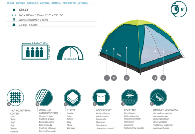 Bestway 4-Personen-Zelt Wander Dome 200 x 240 x 135 cm