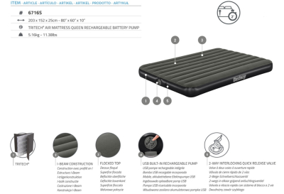 Bestway TriTech Doppelluftbett mit mobiler, akkubetriebener Elektropumpe 203 x 152 x 25 cm