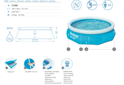 Bestway Fast Set Aufstellpool ohne Pumpe Durchm. 305 x 76 cm, blau, rund