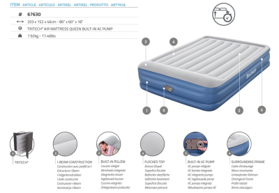Bestway TriTech Doppelluftbett mit integrierter Elektropumpe 203 x 152 x 46 cm