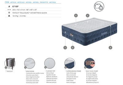 Bestway TriTech Doppelluftbett TruLeisure mit integrierter Elektropumpe 203 x 152 x 51 cm
