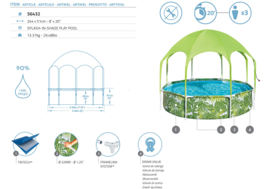 Bestway Steel Pro Frame Pool mit Sonnenschutzdach Splash-in-Shade ohne Pumpe Durchmesser 244 x 51 cm