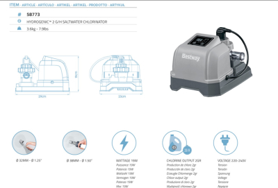 Bestway Salzwasseranlage Hydrogenic 2 g/h, 19 W