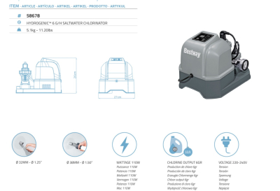 Bestway Salzwasseranlage Hydrogenic 6 g/h, 80 W