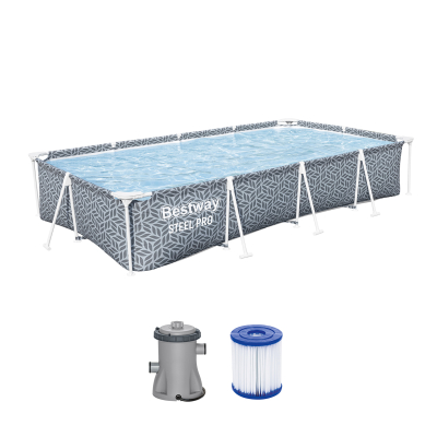 Bestway Steel Pro Frame Pool Set mit Filterpumpe 366 x 201 x 66 cm, Blattform-Design, eckig