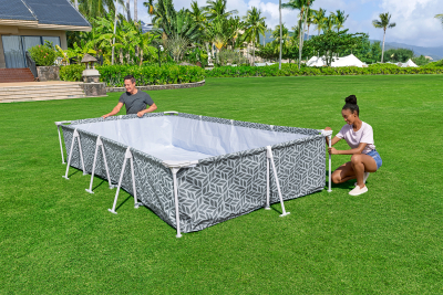 Bestway Steel Pro Frame Pool Set mit Filterpumpe 366 x 201 x 66 cm, Blattform-Design, eckig