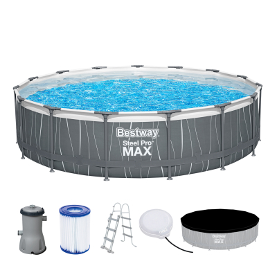 Bestway Steel Pro MAX Frame Pool Komplett-Set mit Filterpumpe Durchm. 457 x 107 cm, LED-Design, rund