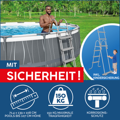 Bestway Steel Pro MAX Frame Pool Komplett-Set mit Filterpumpe Durchm. 457 x 107 cm, LED-Design, rund