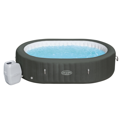Bestway LAY-Z-SPA XXL-Whirlpool Mauritius AirJet mit App-Steuerung, für 7 Personen Durchm. 270 x 180 x 71 cm, Holz-Optik (Basaltgrau)