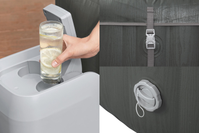 Bestway LAY-Z-SPA XXL-Whirlpool Mauritius AirJet mit App-Steuerung, für 7 Personen Durchm. 270 x 180 x 71 cm, Holz-Optik (Basaltgrau)