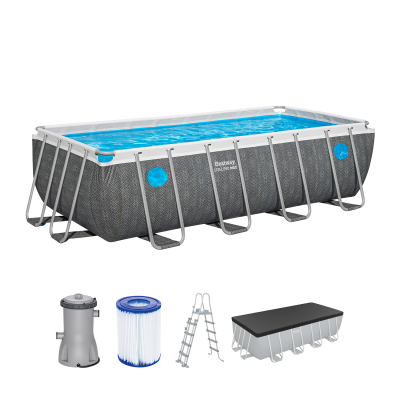 Bestway Steel Pro MAX Splashview Frame Pool Komplett-Set mit Filterpumpe  488 x 244 x 122 cm, Rattan-Optik (Schiefergrau), eckig