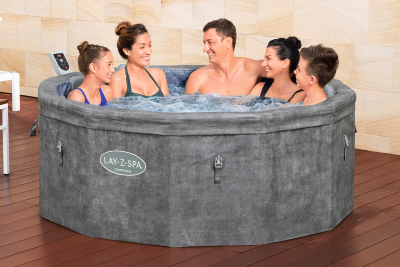 Bestway LAY-Z-SPA Whirlpool Carrara AirJet mit App-Steuerung, Schaumstoffpaneele, für 6 Personen, Durchm. 170 x 65 cm, Alabaster-Optik