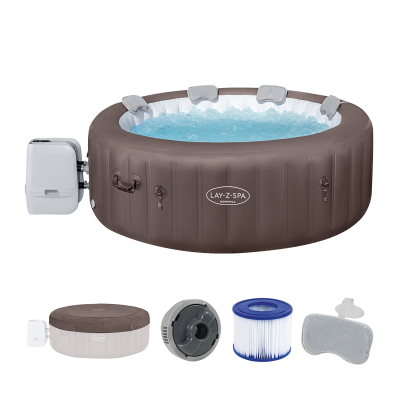 Bestway LAY-Z-SPA Energiespar-Whirlpool Dominica HydroJet mit App-Steuerung, für 6 Personen Durchm. 196 x 71 cm, Urbanbraun