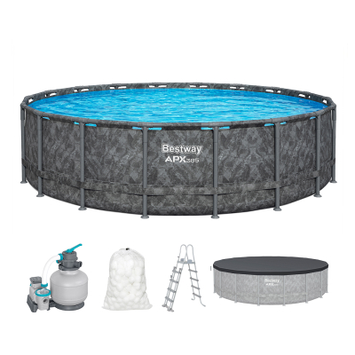 Bestway APX365 Winterfestes Frame Pool Komplett-Set mit Sandfilteranlage Durchm. 549 x 132 cm, Marmor-Optik (Dunkel), rund