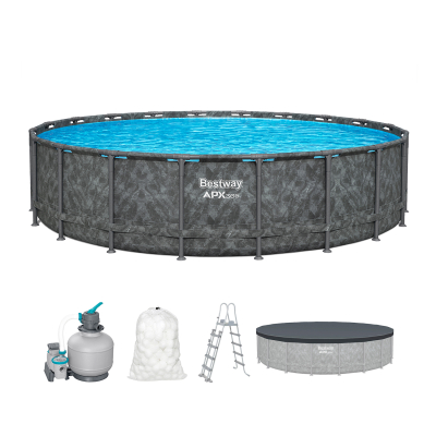 Bestway APX365 Winterfestes Frame Pool Komplett-Set mit Sandfilteranlage Durchm. 610 x 132 cm, Marmor-Optik (Dunkel), rund