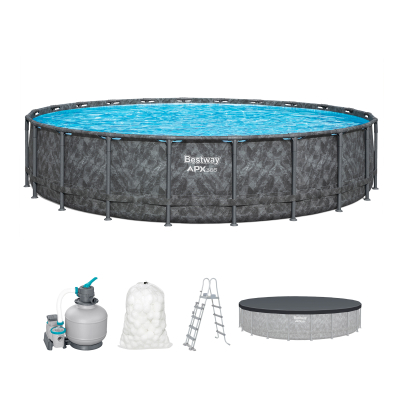 Bestway APX365 Winterfestes Frame Pool Komplett-Set mit Sandfilteranlage Durchm. 671 x 132 cm, Marmor-Optik (Dunkel), rund