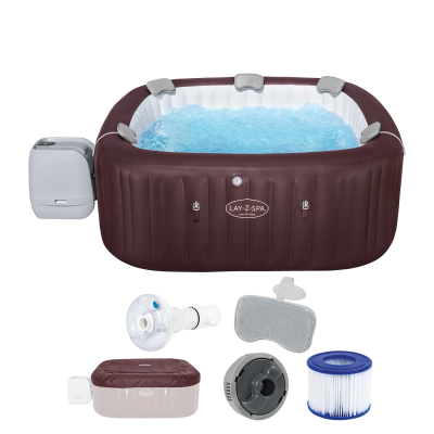 Bestway LAY-Z-SPA Energiespar-Whirlpool Maldives HydroJet Pro mit App-Steuerung, für 7 Personen 201 x 201 x 80 cm, Mahagoni