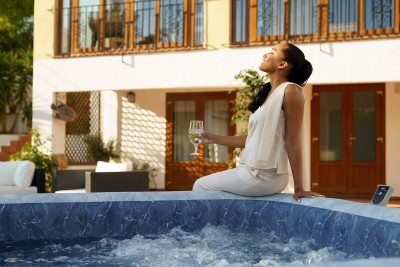 Bestway LAY-Z-SPA Energiespar-Whirlpool San Francisco HydroJet Pro mit App-Steuerung, für 7 Personen 230 x 230 x 71 cm, Marmor-Optik (Samtgrau)