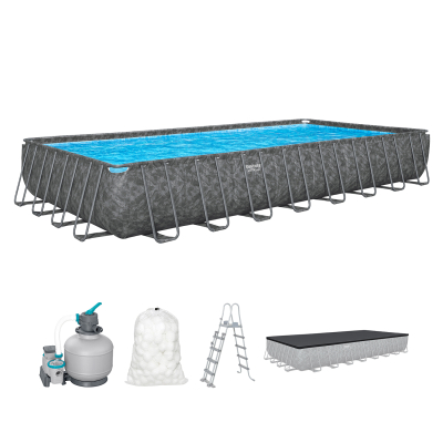Bestway APX365 Winterfestes Frame Pool Komplett-Set, Sandfilteranlage 956 x 488 x 132 cm, Marmor-Optik (Dunkel), eckig