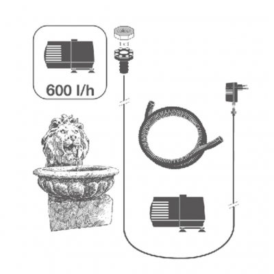 Ubbink BASEL - Polyresin, Wasserspiel mit Löwenkopf in Sandstein-Optik - 600l/h, 1x8 LEDs weiß - H52 x 38 x 45 cm