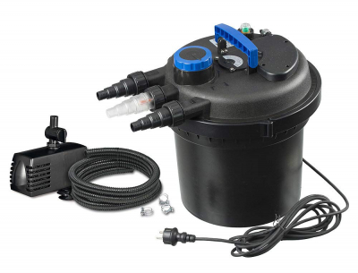 Ubbink Bio Pressure 10000 Plus Set - Druckfilter - UV-C 11W, Xtra 3900, Expressreinigungsfunktion, Filtermatten : blau (10 ppi, H3,7 x 24,5 x 24,5 cm), 3x; gelb (30 ppi, H3,7 x 20 x 20 cm), 3x