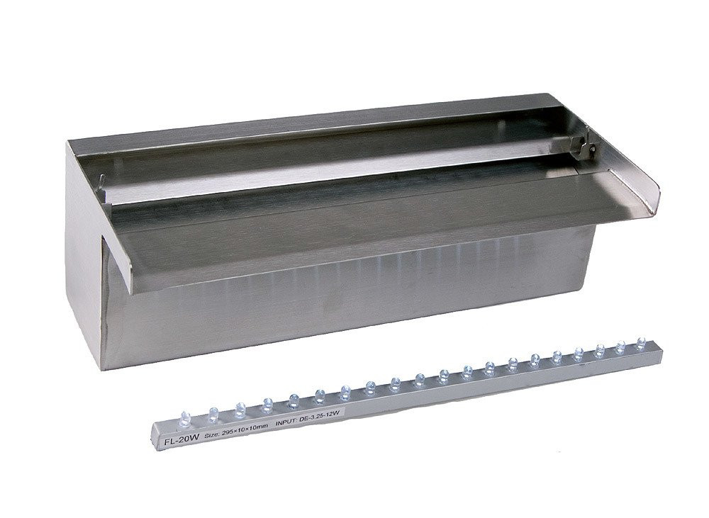 Ubbink Niagara LED 30 R - Wasserfall, Inox 304, Trafo 12V, 20 LEDs kaltweiß, 1" - H10 x 30 x 12,5 cm, LED: 180 Lumen, EEK A+, 3W