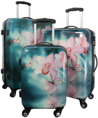 monopol Kofferset 3 tlg. Trolleyset Reisekoffer Hartschale Orchidee