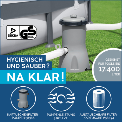 Bestway Steel Pro MAX™ Frame Pool Komplett-Set mit Filterpumpe Ø 457 x 122 cm, lichtgrau, rund