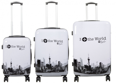 Kofferset 3tlg Reisekoffer Polycarbonat Hartschale Fly the world weiß