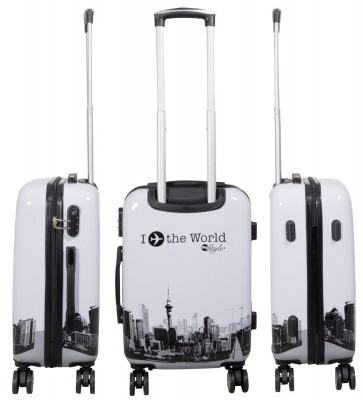 Kofferset 3tlg Reisekoffer Polycarbonat Hartschale Fly the world weiß