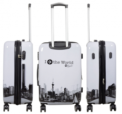 Kofferset 3tlg Reisekoffer Polycarbonat Hartschale Fly the world weiß