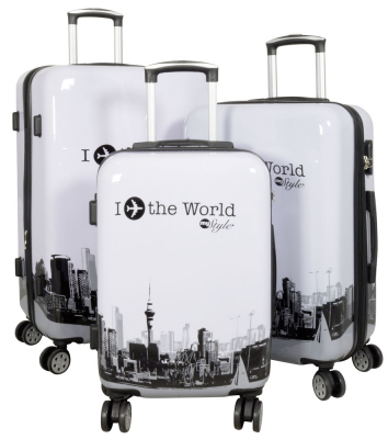 Kofferset 3tlg Reisekoffer Polycarbonat Hartschale Fly the world weiß