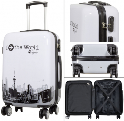 Kofferset 3tlg Reisekoffer Polycarbonat Hartschale Fly the world weiß