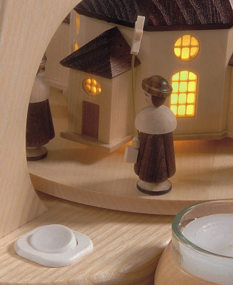 Bogenpyramide Seiffener Kirche, Natur Led Beleuchtung, Batteriebetrieben, 29x22x36cm