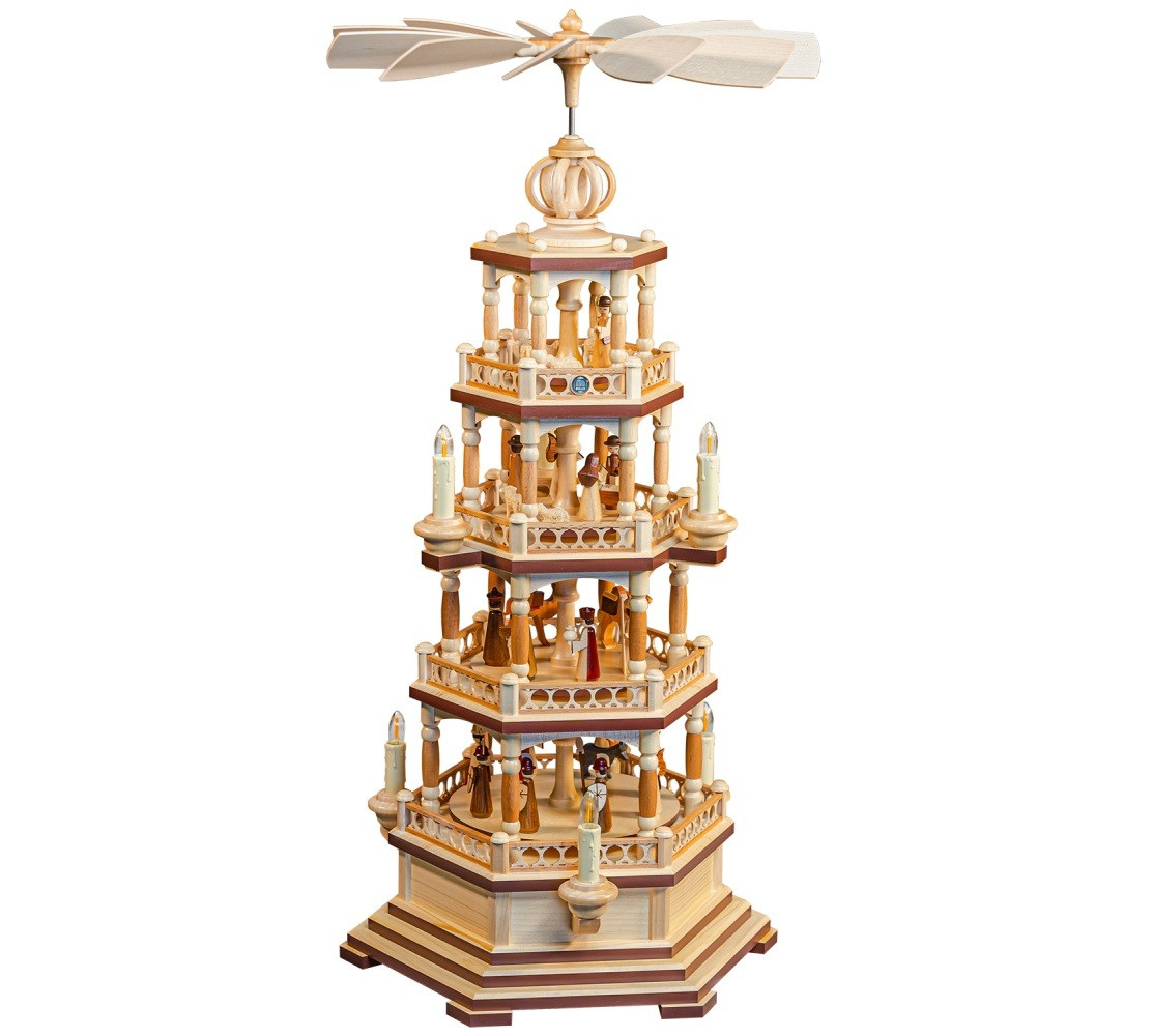 Müller-Kleinkunst aus dem Erzgebirge® - Pyramide Heilige Geschichte 4-stöckig, natur