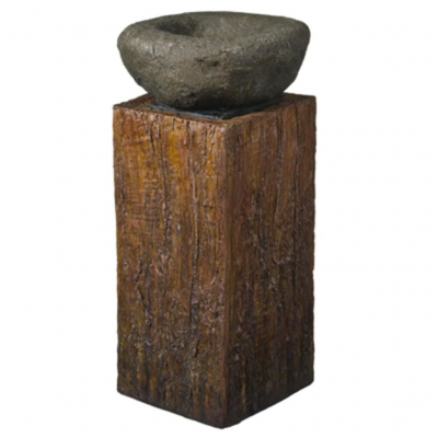 Ubbink NASHVILLE - Polyresin Wasserspiel Stein auf Holzkubus - 350l/h, 1x8 Leds weiß - H51 x 24 x 24 cm