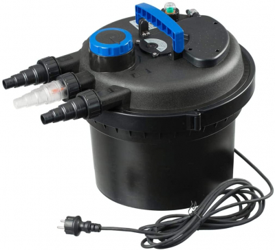 Ubbink BIOPRESSURE II 3000 PlusSet - Druckfilter - UV-C 5W, Xtra 1600, Expressreinigungsfunktion, Filtermatten : blau (10 ppi, H3,7 x 24,5 x 24,5 cm), 2x; gelb (30 ppi, H3,7 x 20 x 20 cm), 2x