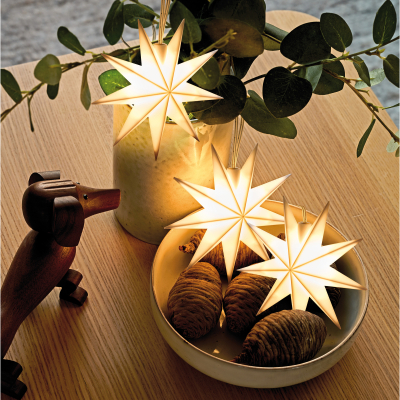 Sterntaler LED-Minilichterkette, 3 warmweiße LEDs, weiße Sterne, Durchm. 115 mm