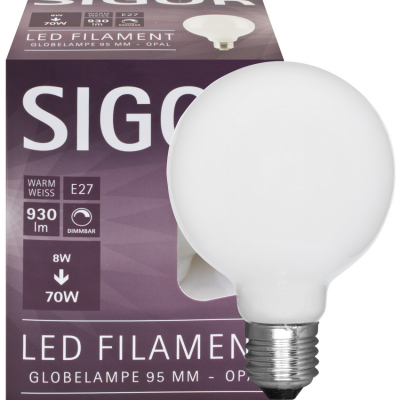 Sigor LED-Filament-Globelampe E27/8W-2700K dimmbar