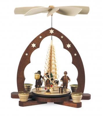 Pyramide Erzgebirgsfiguren Spitzbogen Spanbaum 1-Stöckig, Natur, 25x15x30cm