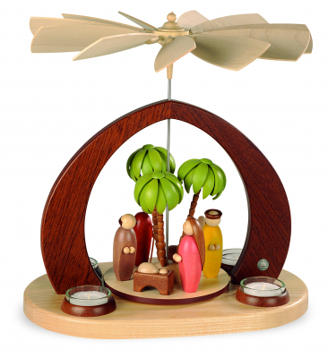 Moderne Bogenpyramide Christi Geburt 1-Stöckig, Farbig Lasiert, 30x20x32cm