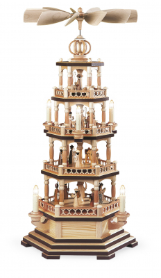 Pyramide Heilige Geschichte 4-Stöckig, Natur Elektr. Bel.U.Angetr. 230v 50hz,34 Volt-Led Fil.,33X29X70CM