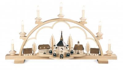 Schwibbogen Seiffener Dorf, Natur Elektr. Beleuchtet 34v-Led (FILAMENT) 64x13x35cm