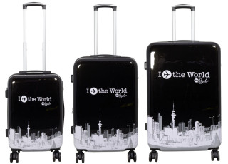 monopol Kofferset 3tlg Reisekoffer Polycarbonat Hartschale Fly the world schwarz