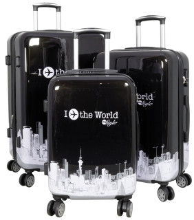 monopol Kofferset 3tlg Reisekoffer Polycarbonat Hartschale Fly the world schwarz