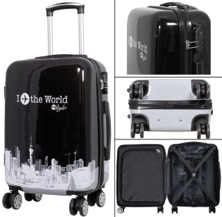 monopol Kofferset 3tlg Reisekoffer Polycarbonat Hartschale Fly the world schwarz