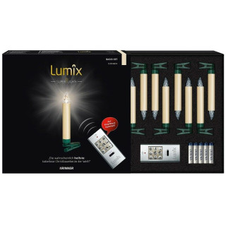 KRINNER 10 kabellose Kerzen, LUMIX SUPERLIGHT, superhelle warmweiße LEDs, elfenbeinfarben