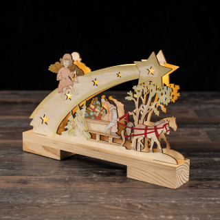 Weihnachtsleuchter Weihnachtsmann mit Schlitten, 5 warmweiße LEDs