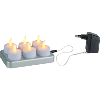 STAR Trading LED-Teelichter 6er-Set inkl. Ladestation gelb/flackernd