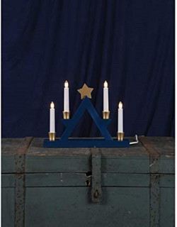 STAR Trading Leuchter Holz Julle blau/gold 4 BS innen